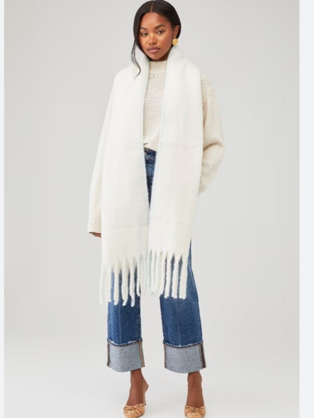Free People Winter Chill Blanket Scarf In Cream OS NWT
